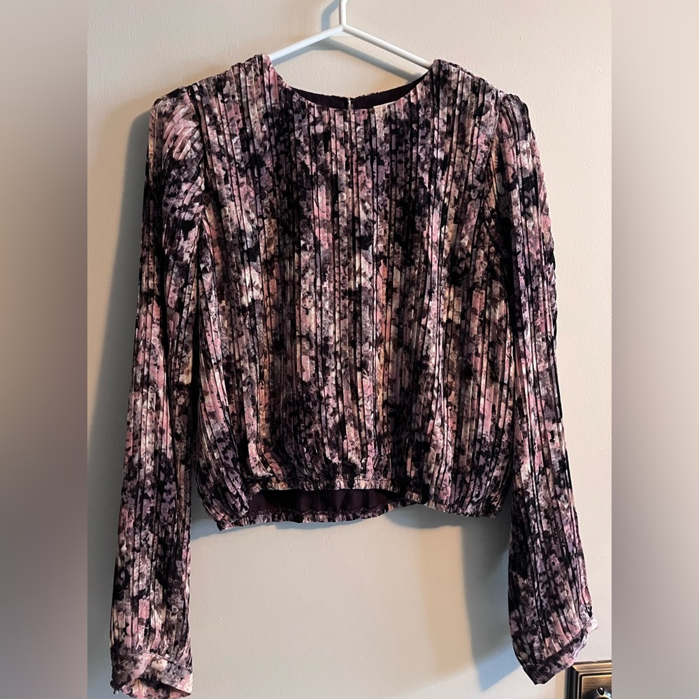 Floral Pleated Long-Sleeve Top